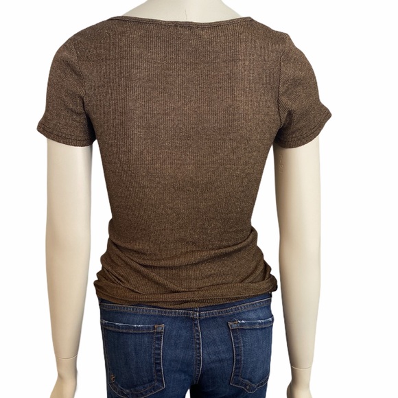 MICHAEL STARS Gold Cotton Nylon Blend Short Sleeve Top LL - Picture 2 of 4